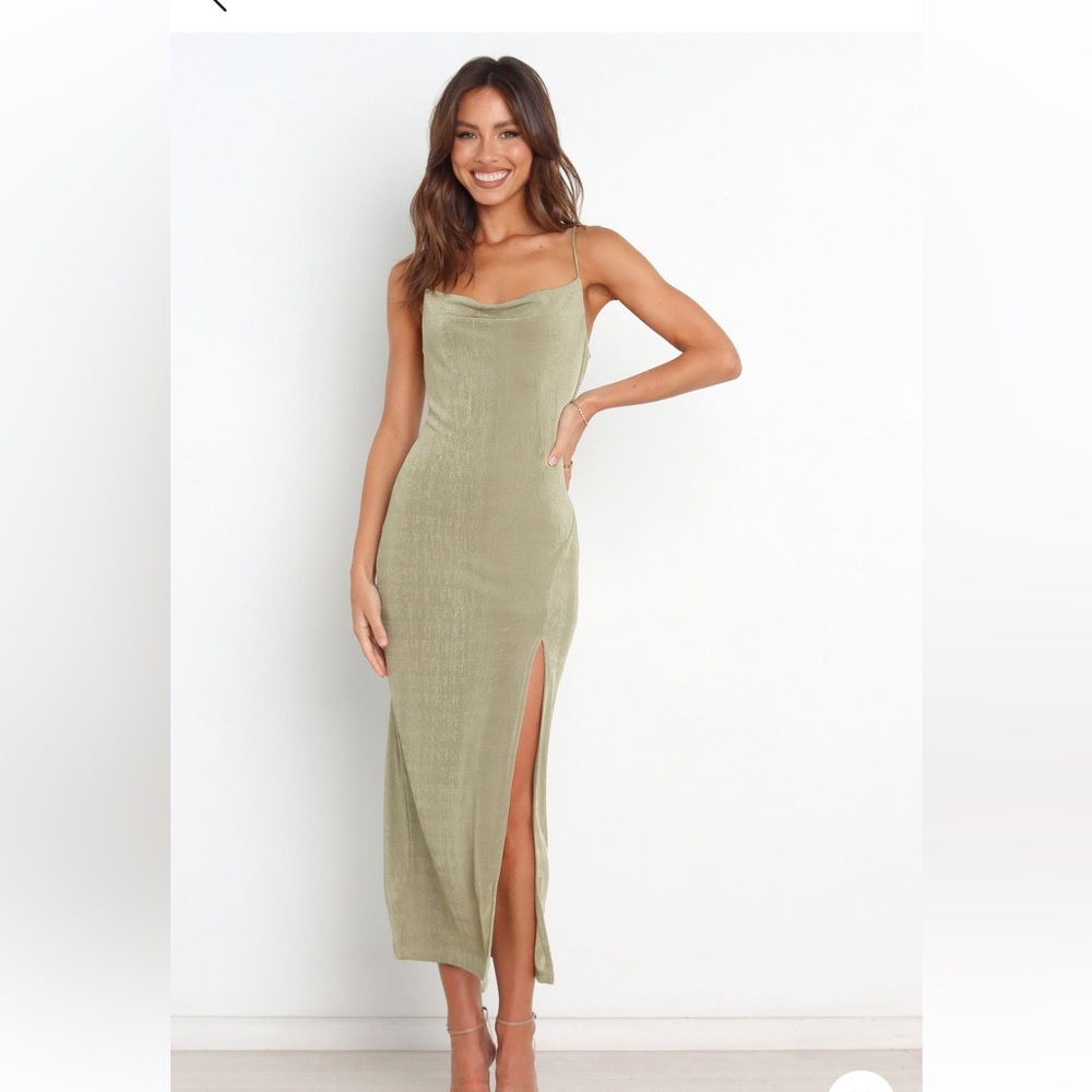 Petal and Pup Green Bodycon Midi Dress with Slit
